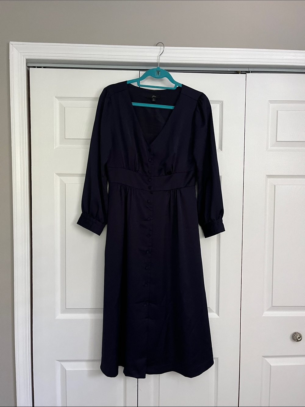J. Crew Dark Navy V-Neck Button-Front Midi Dress